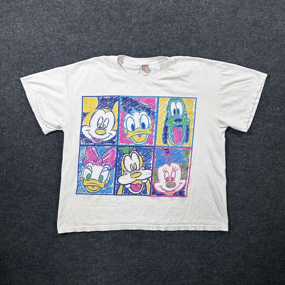 Vintage Mickey Mouse and Friends Cartoon Graphic White T-Shirt Size XL